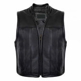 Zipper Leather Vest Biker In Black