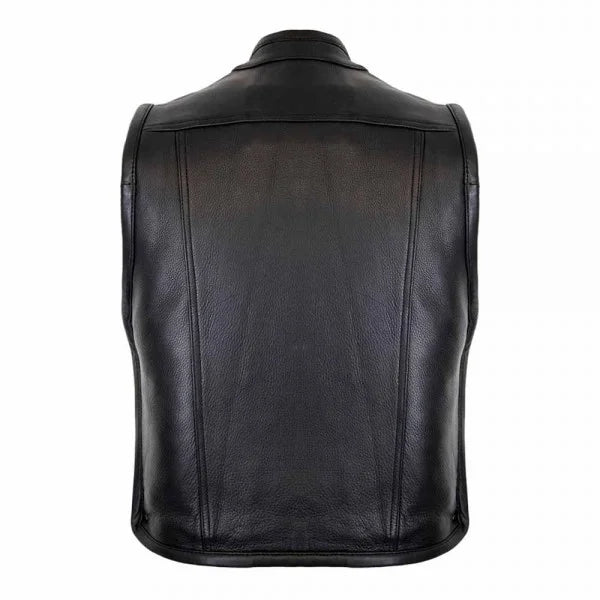 Zipper Leather Vest Biker In Black