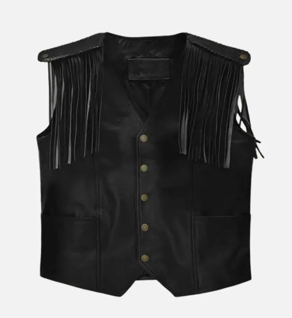 Men Black Leather Vest