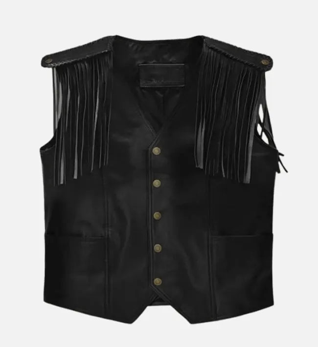 Men Black Leather Vest