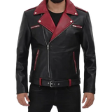 Black leather motorcycle jacket for men