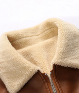 Men Grayson Brown Leather Shearling Trucker Jacket