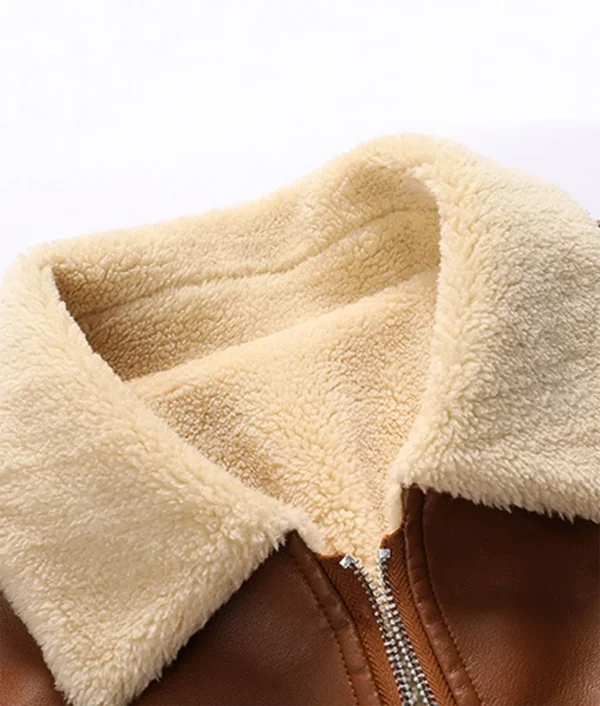Men Grayson Brown Leather Shearling Trucker Jacket