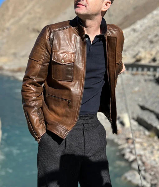 Men’s Slim fit Motorcycle Brown Leather Jacket