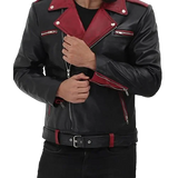 Black leather motorcycle jacket for men