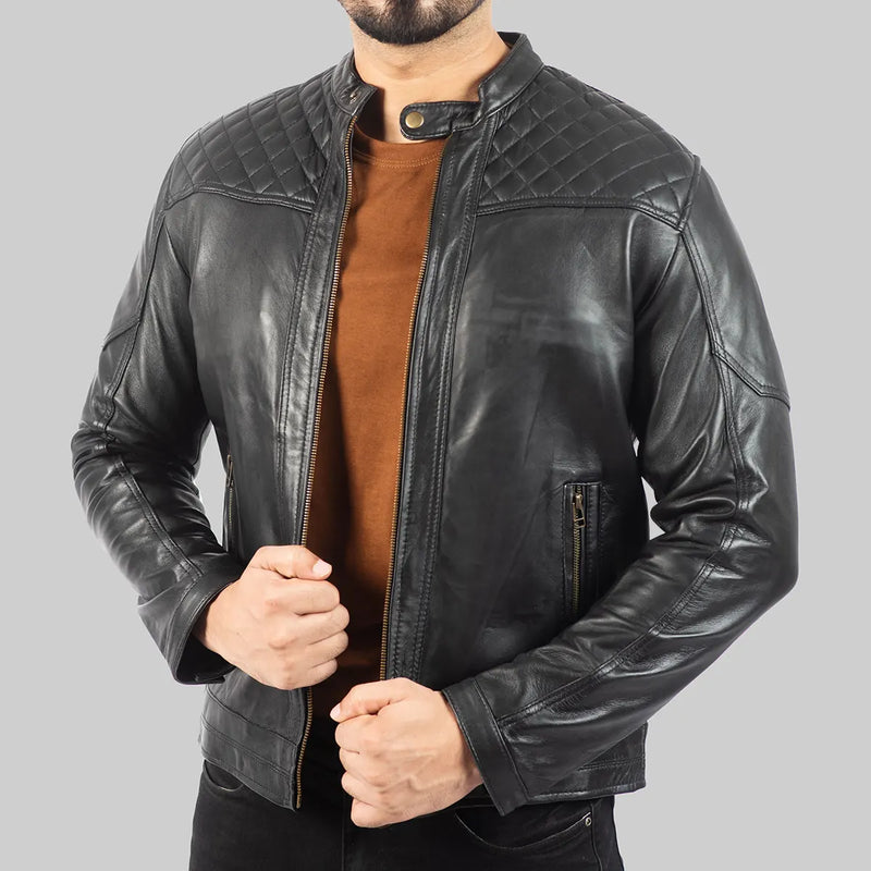 Men’s Quilted Black Leather Biker Jacket