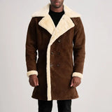 Men Elegant Brown Suede Shearling Coat