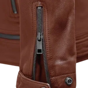 Tan leather motorcycle jacket for men