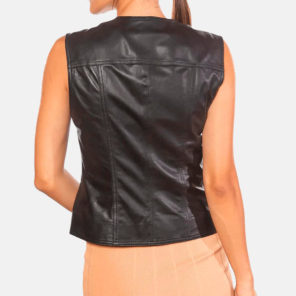 Women Arielle Adorn Black Leather Vest