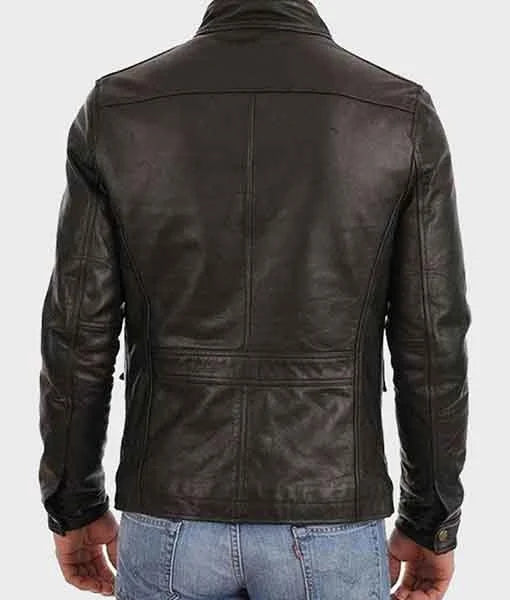 Mens Black Biker Leather Four Pockets Jacket