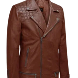 Tan leather motorcycle jacket for men