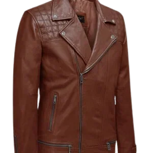 Tan leather motorcycle jacket for men