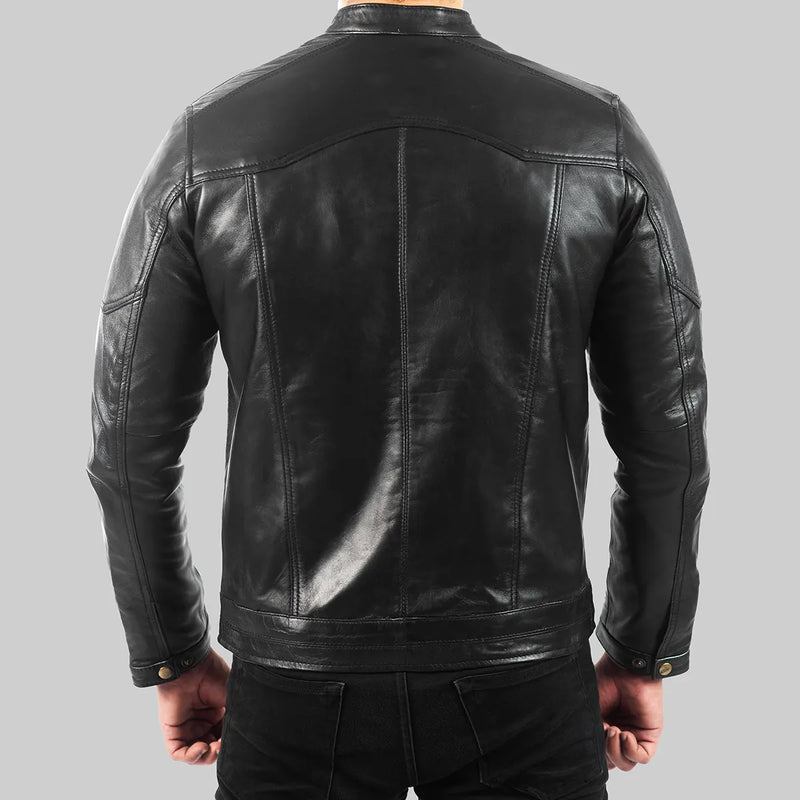 Men’s Quilted Black Leather Biker Jacket