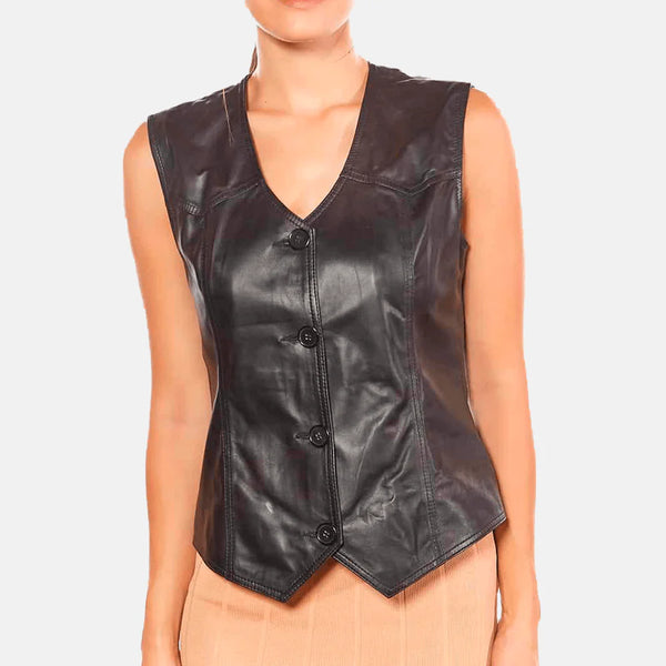 Women Arielle Adorn Black Leather Vest