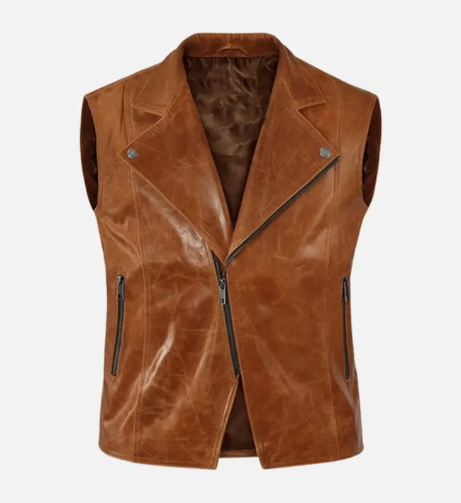 Men Riders Edge Brown Leather Vest