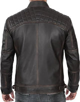 Dark Brown Leather Biker Jacket for Men – Quilted Shoulder Design