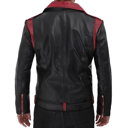 Black leather motorcycle jacket for men