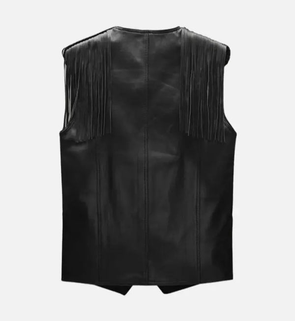 Men Black Leather Vest