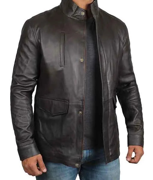 Men’s Long Brown Biker Leather Jacket