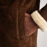 Men Elegant Brown Suede Shearling Coat