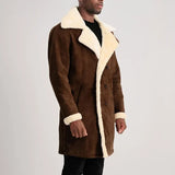 Men Elegant Brown Suede Shearling Coat