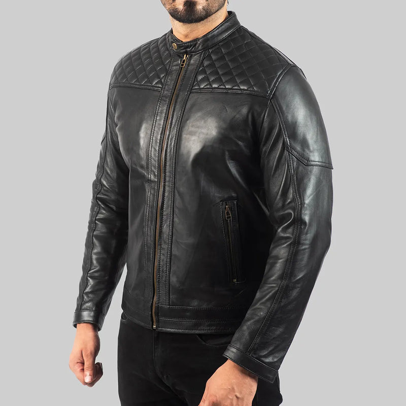 Men’s Quilted Black Leather Biker Jacket